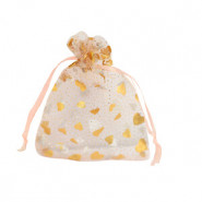 Bolso de organza 7x9cm corazón - Durazno-oro